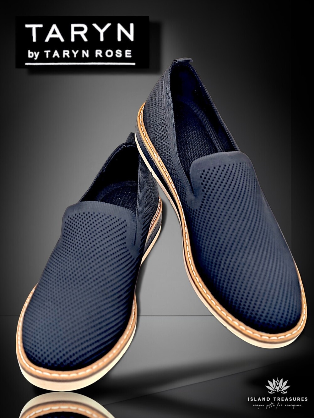 Taryn Rose Stilo Black Sz 9-9.5 Black Perforated Slip-On Loafer Cushioned Insole